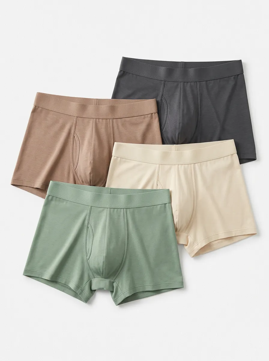 Breathable-Look Cotton Contoured Pouch Solid Men's Boxer Briefs Four-Pack