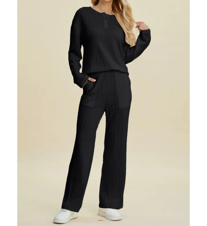 Cable Knit Long Sleeve Top and Pants Set