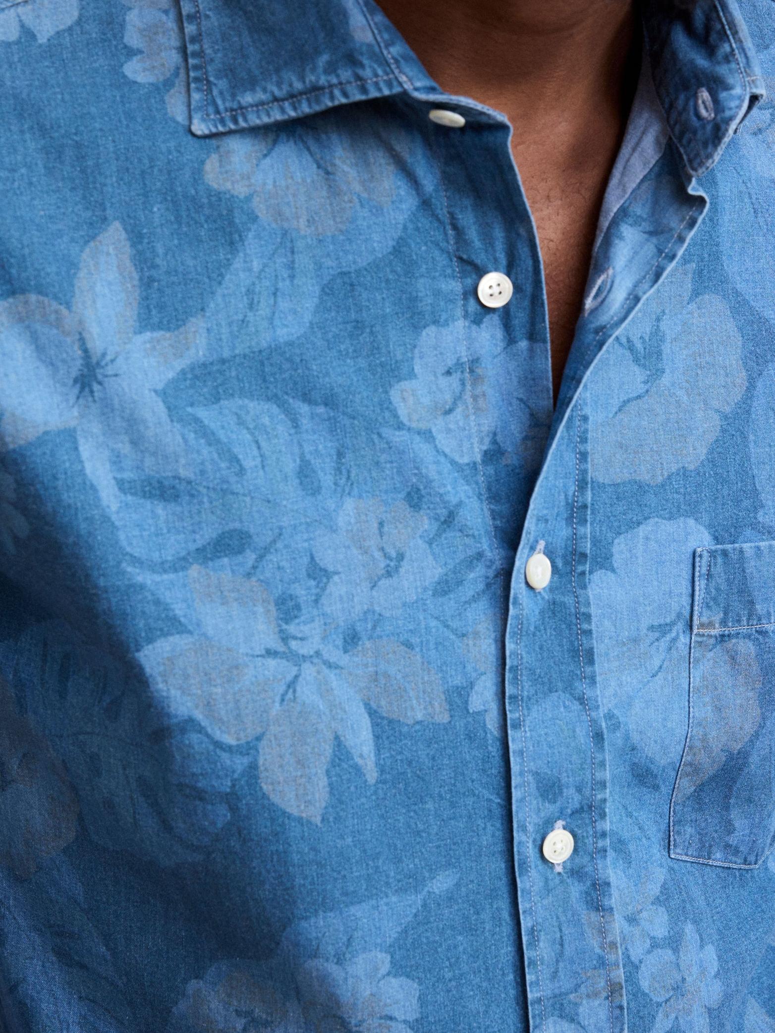 Soft And Comfortable Simple Indigo Blue Print Shirt