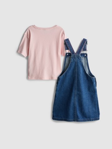 1-9yrs | Pure Cotton T-Shirt and Floral Embroidered Denim Pinafore Dress Set detail 1
