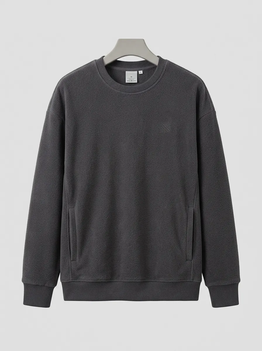 Performance-Inspired Minimalist Embroidered Active Look Men's Fleece Crewneck Sweatshirt