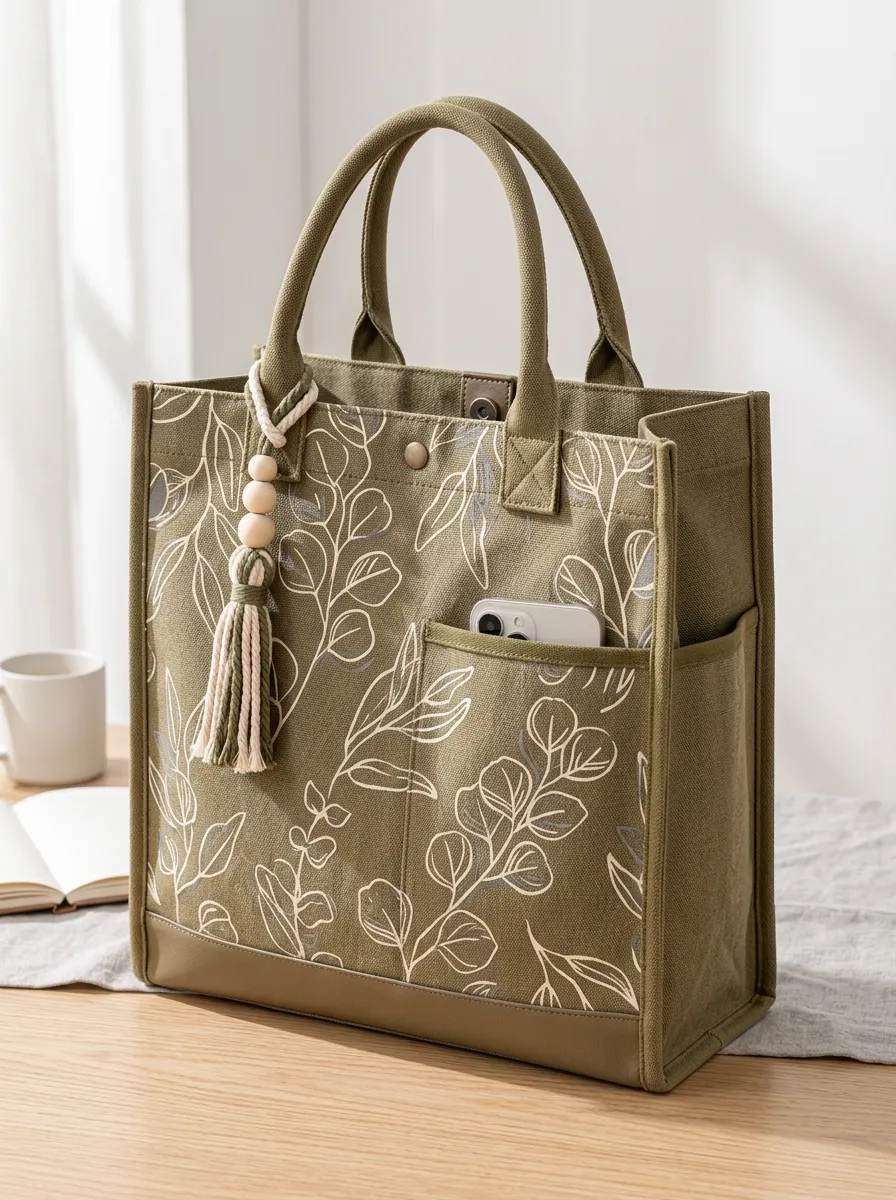 Women's Botanical Eucalyptus Leaf Canvas Print Shoulder Tote Bag