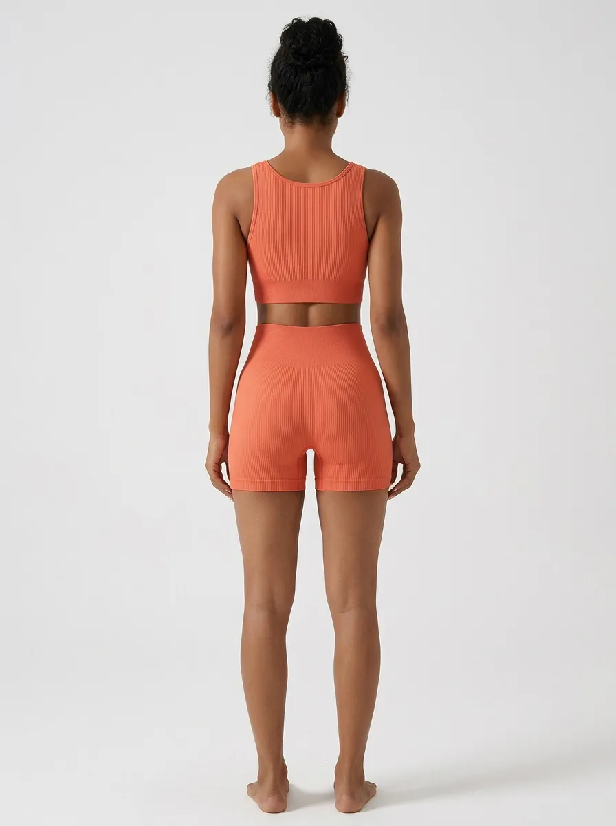 Weekend Ribbed Texture Seamless Design Utility Look Women's Tank Top And Sports Shorts Set