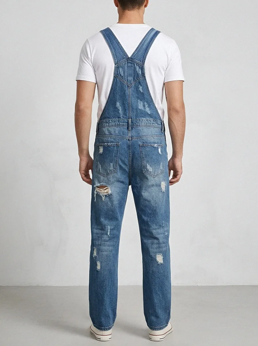 Men's Bib Distressed Denim Bib Overalls