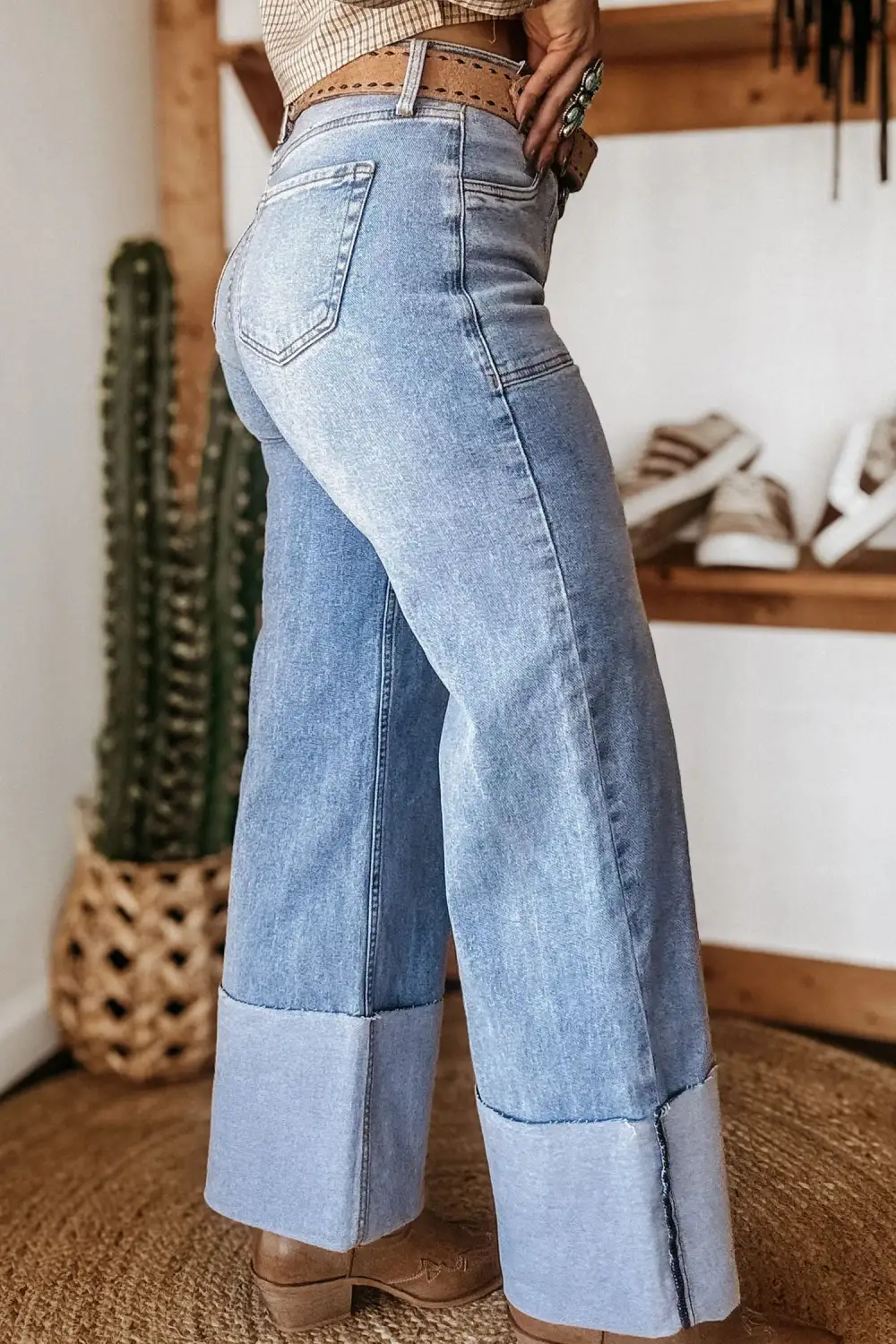 Women's Turn-up Cuffs Loose Jeans
