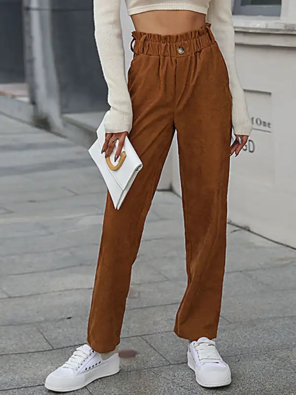 Elastic Nine Point Corduroy Straight Pants