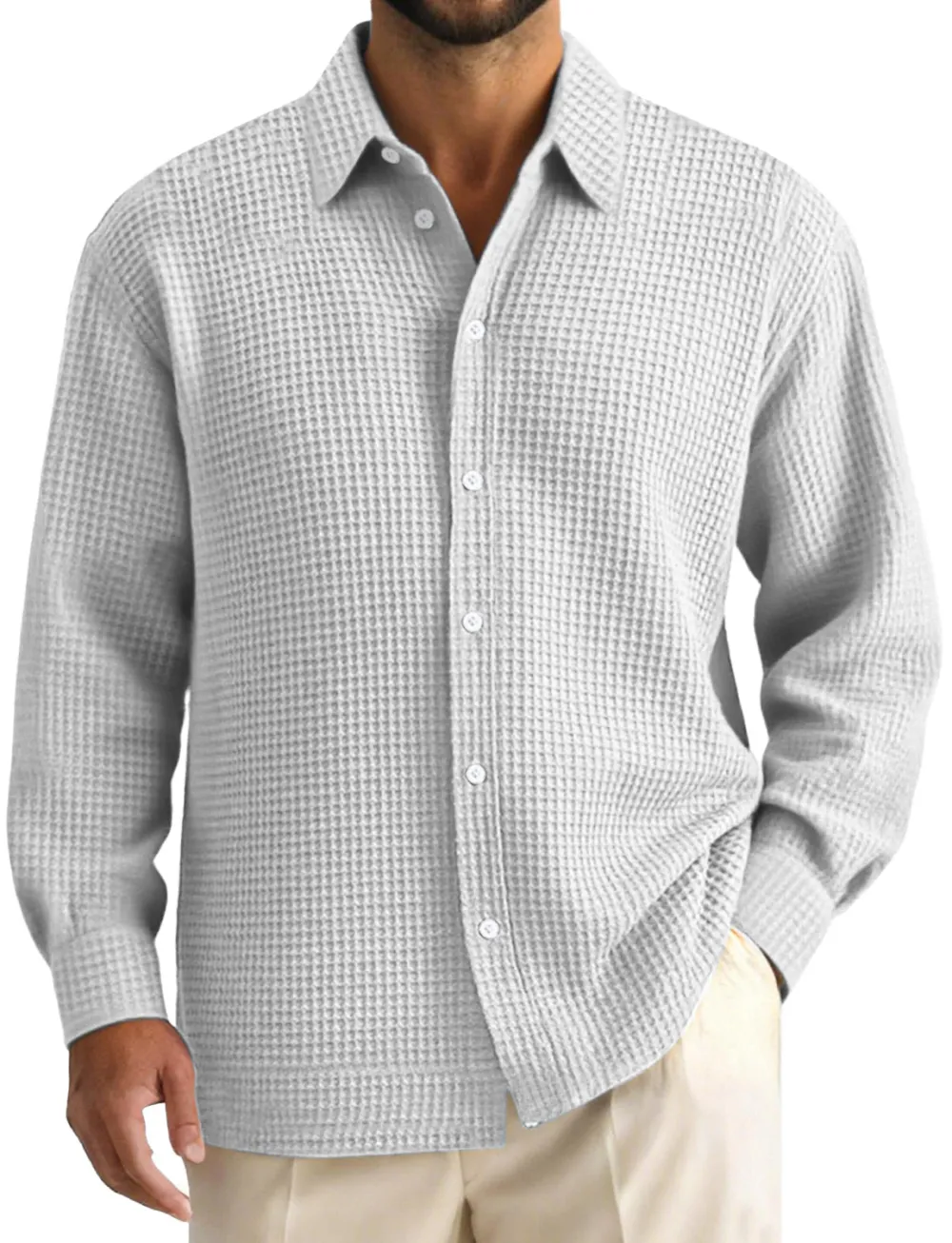 Everyday Textured Knit Open Collar Shirt