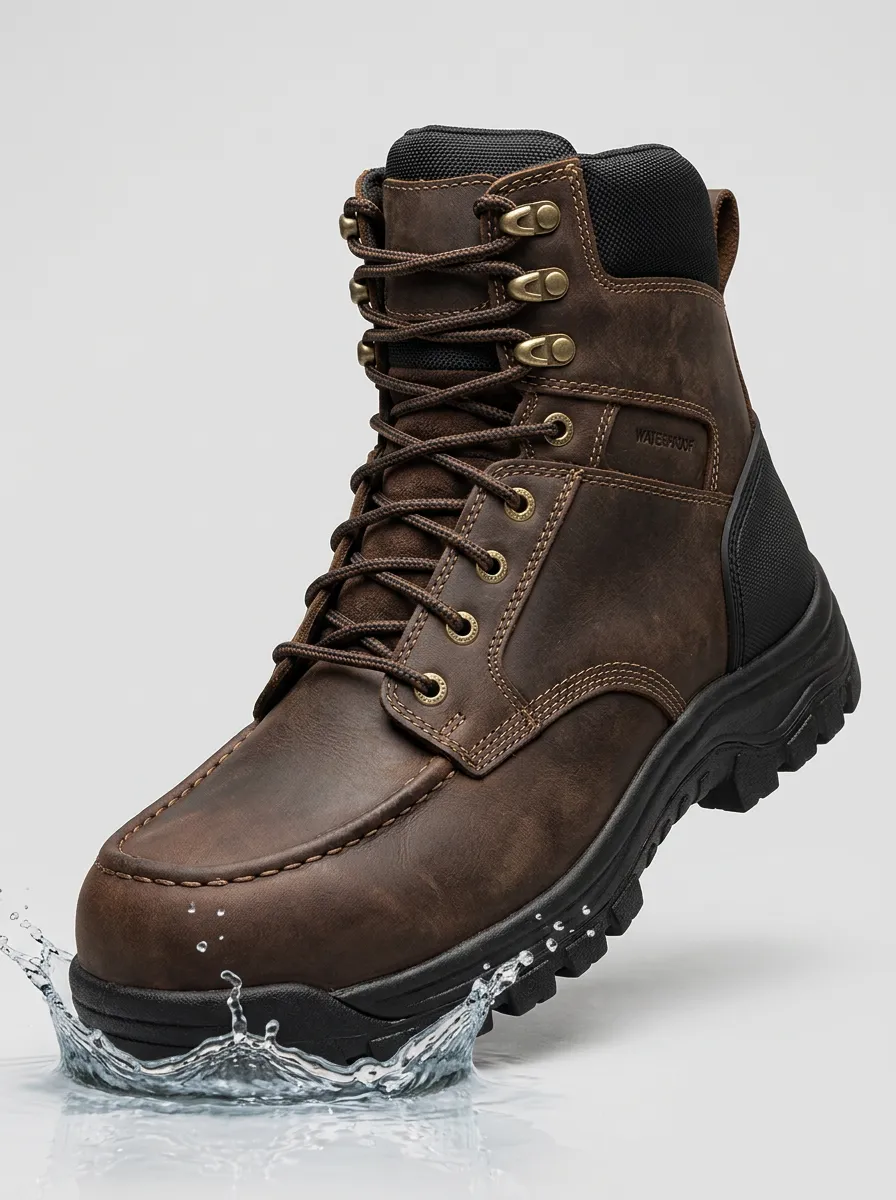 Utility-Ready Leather-Look Workwear Men's Waterproof Work Boots