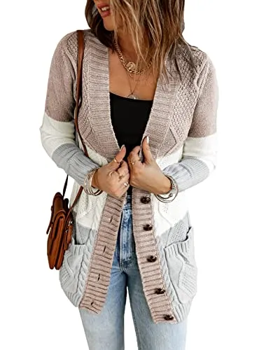 Women Open Front Cardigan Sweater Button Down Knit Sweater Coat