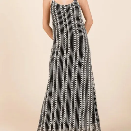 Striped Scoop Neck Beaded Strap Maxi Cami Dress
