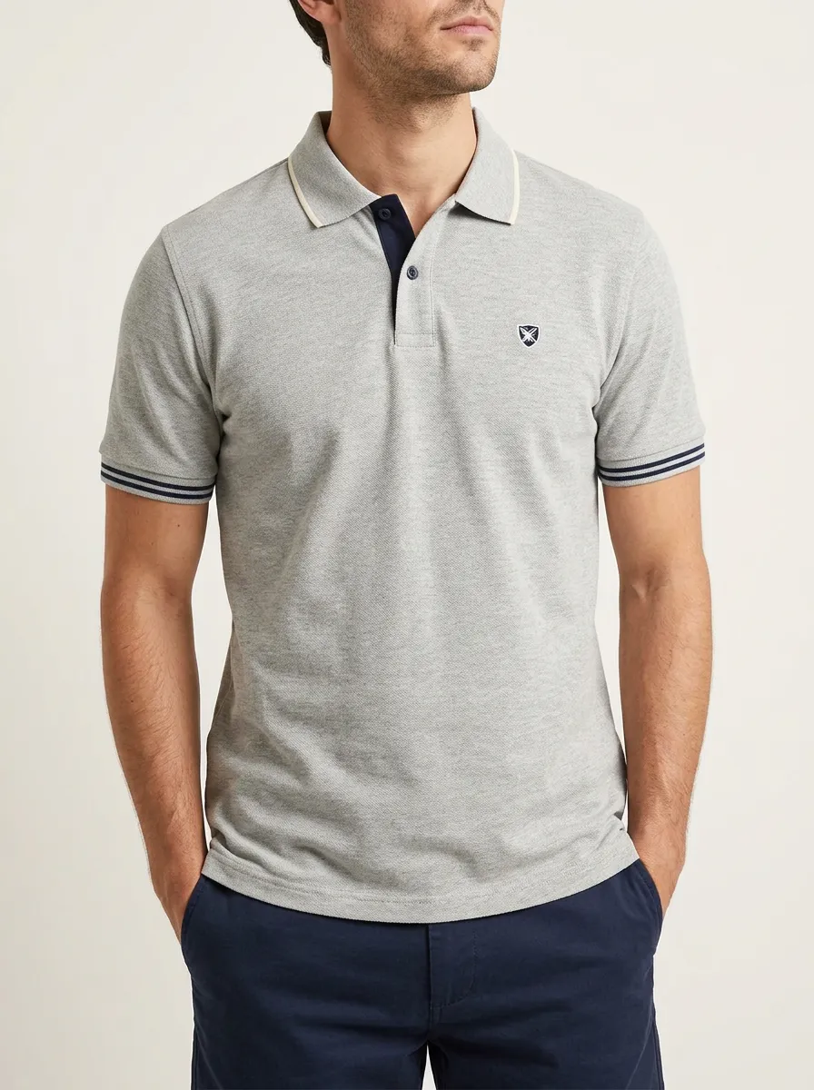 Men's Classic Comfort Contrast Trim Embroidered Polo Shirt