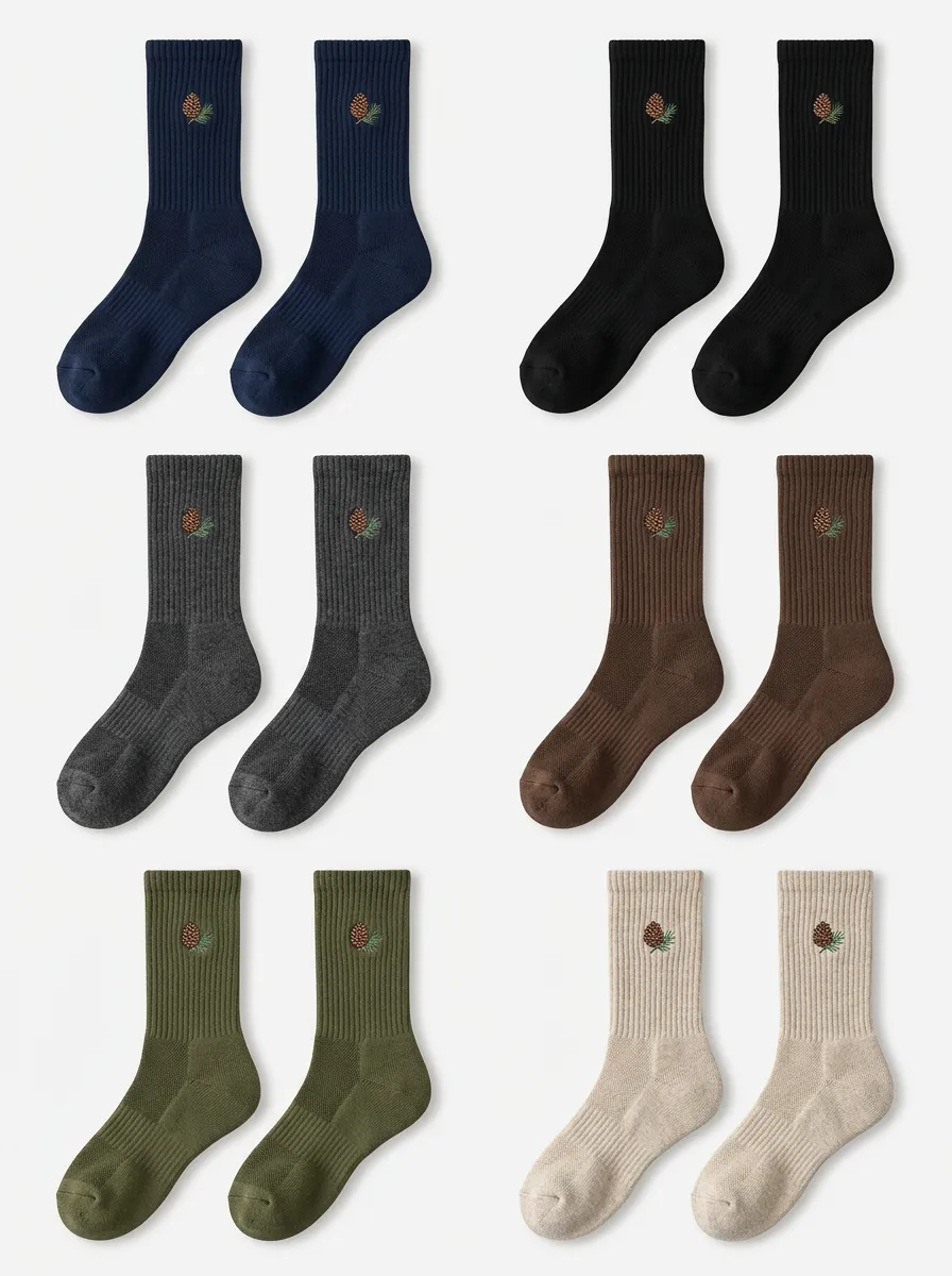 Men's Pinecone Embroidered Ribbed Crew Sock Set
