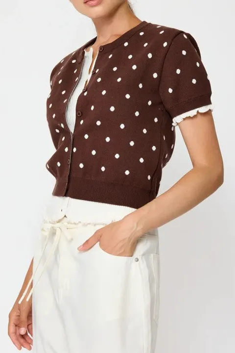 Polka Dot Brown Knit Cardigan