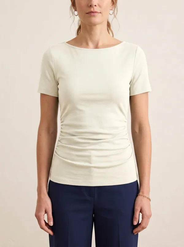 Boat-Neck Side-Ruched Ruched Fitted Top