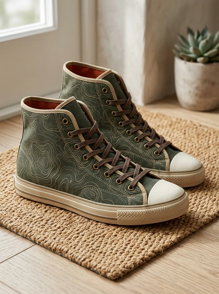 Men's Refined Hiking Lover Topographic Map Patterned Canvas Shoes