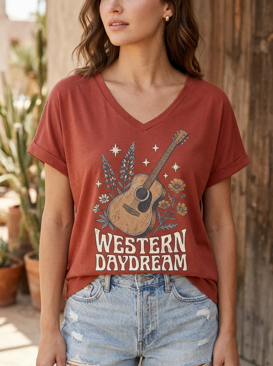 Floral Guitar Women's V-Neck T-Shirt