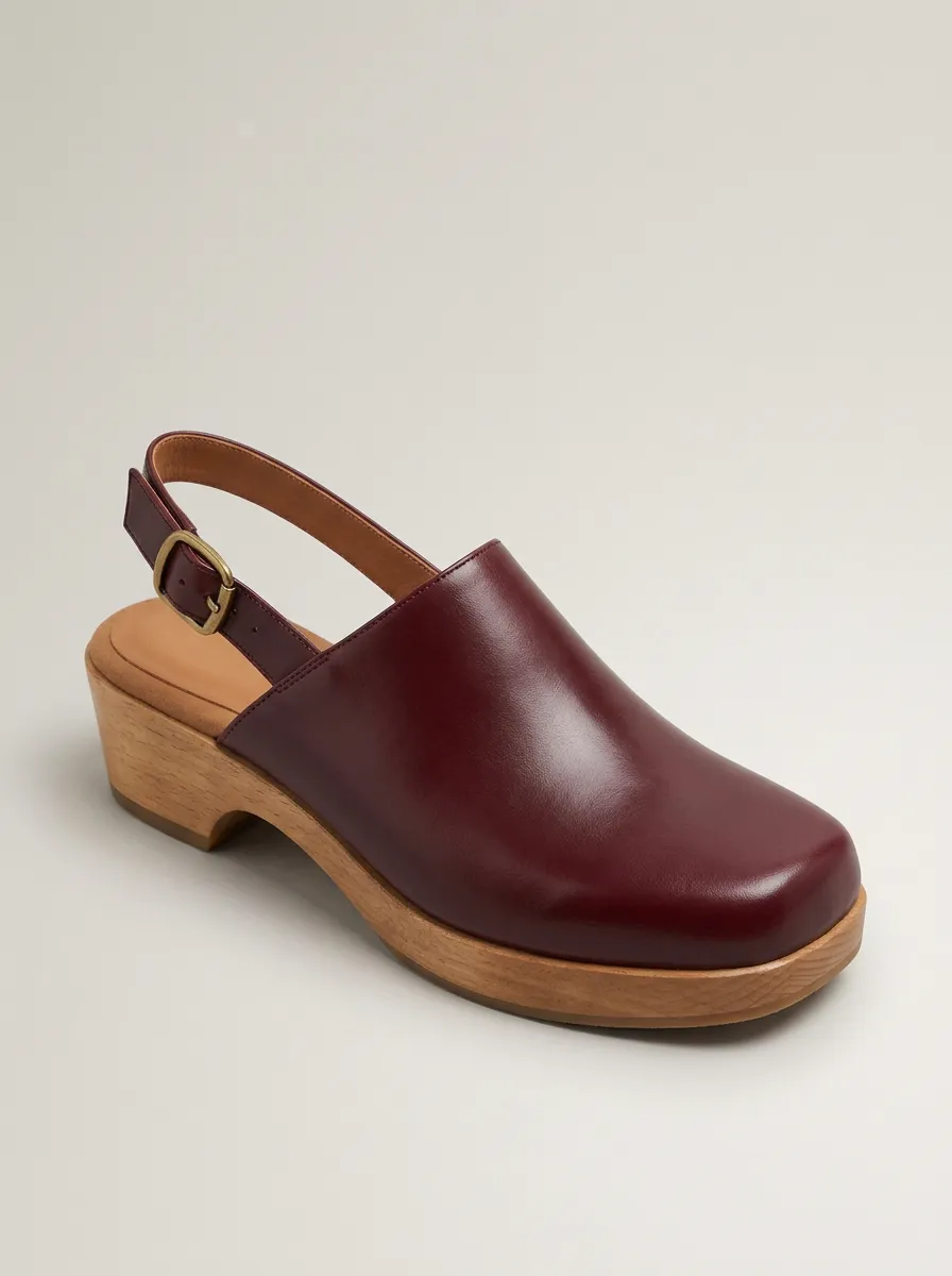 Women's Polished Slingback Wood-Platform Clogs