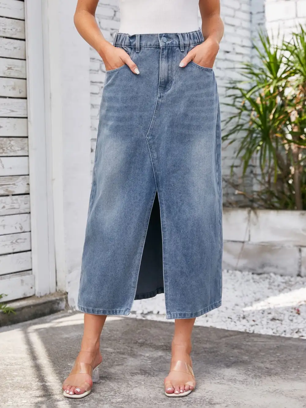 Balanced Denim Pocket Detail Skirt