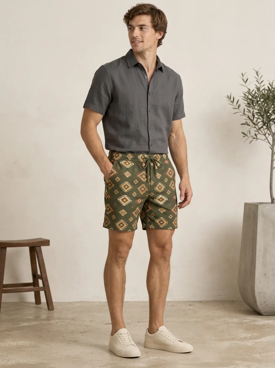 Men's Artful Boho Geometric Printed Shorts
