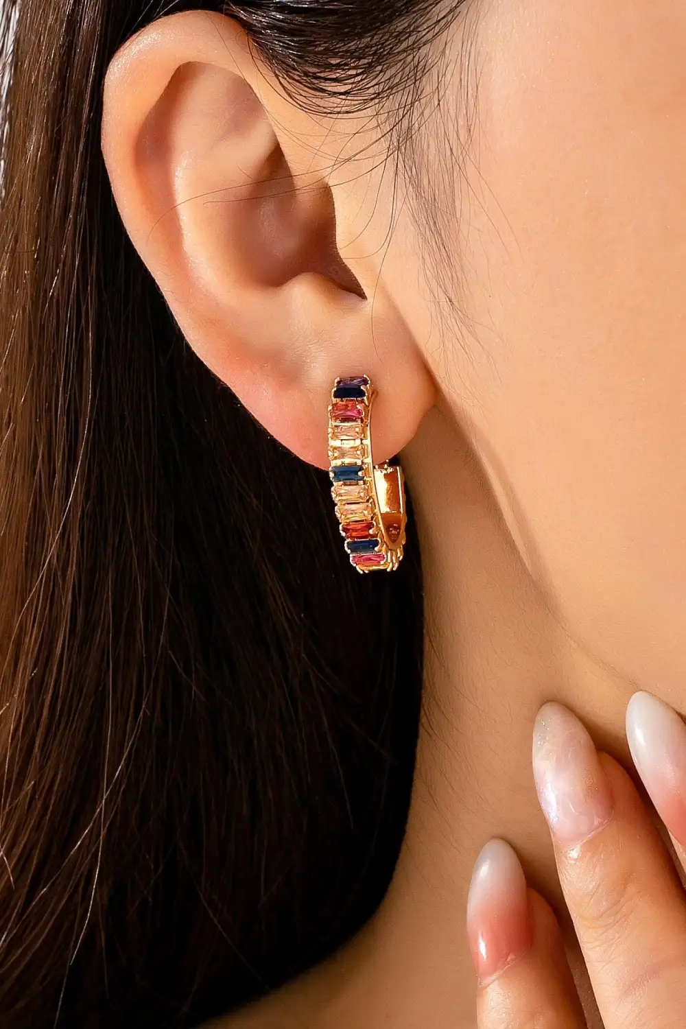 Multicolor Baguette Crystal Hoop arrings