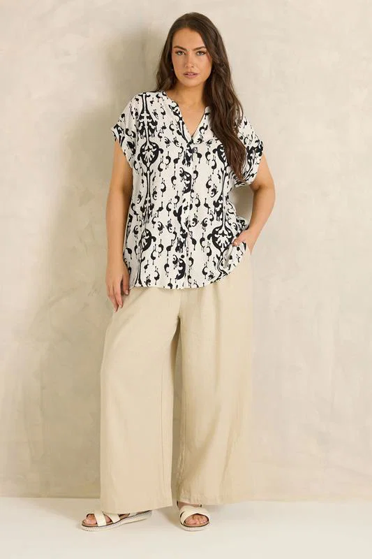 White Abstract Print Short Sleeve Blouse detail 2