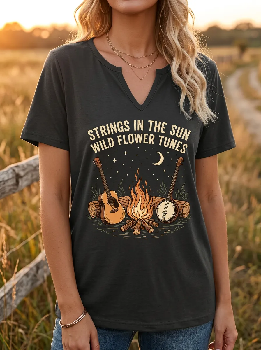 Banjo Guitar Campfire Women's V-Neck T-Shirt