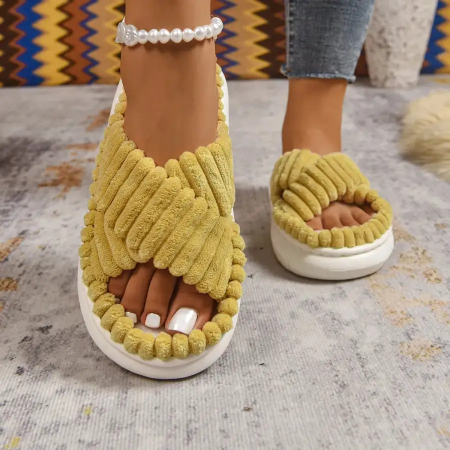Crisscross Open Toe Platform Slippers