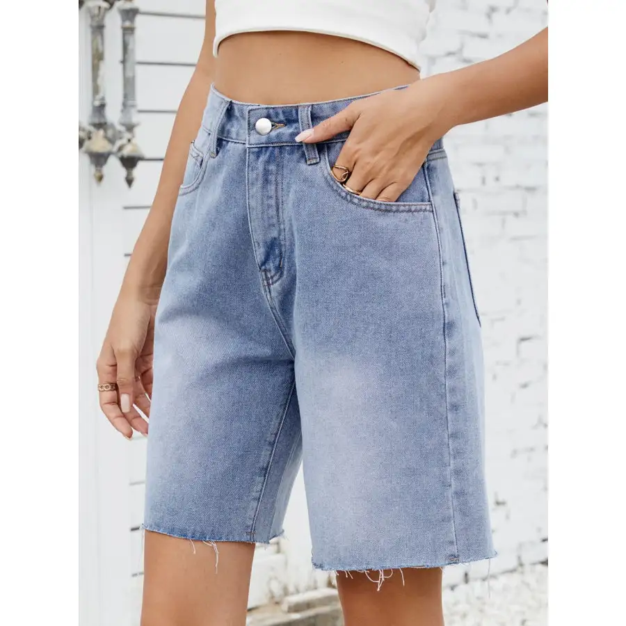 Raw Hem Washed Denim Shorts