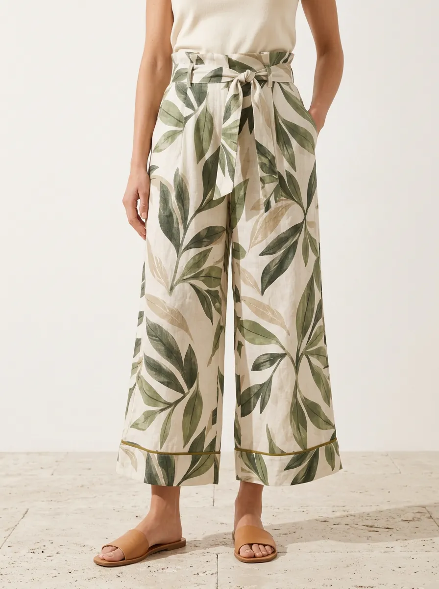 Women's Botanical Contemporary Printed Wide Leg Pants
