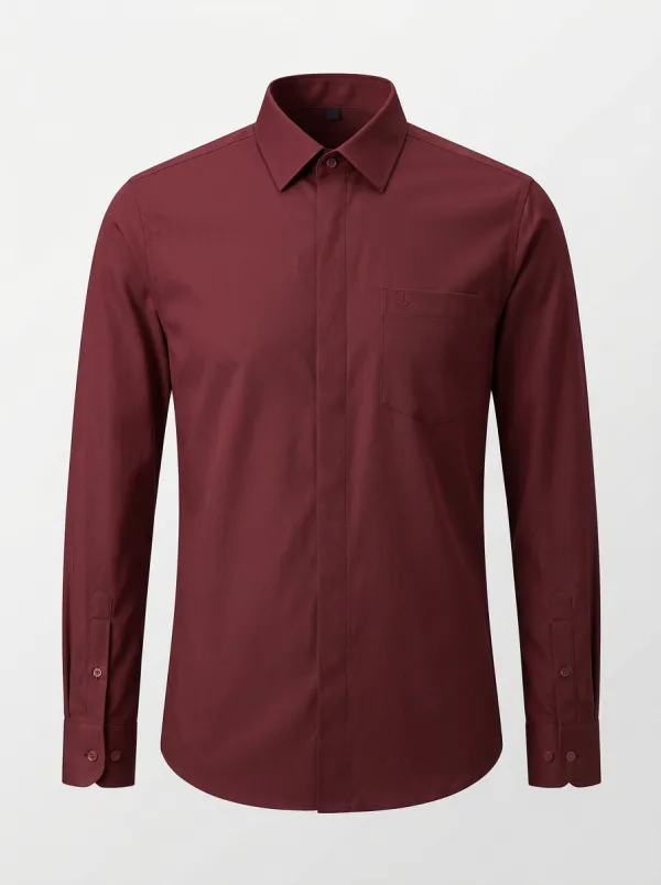 Men's Non-Iron Cotton Gray Compass Embroidered Accent Long Sleeve Shirt