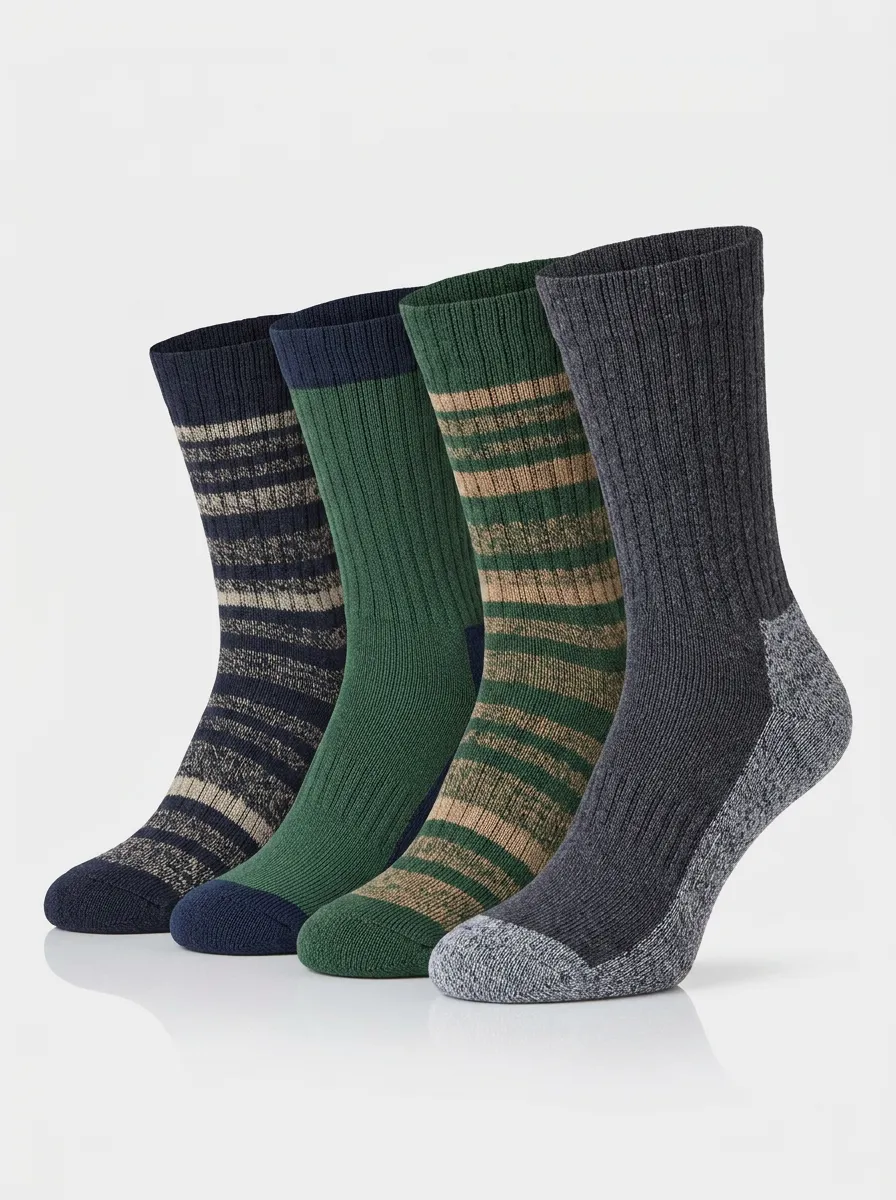 Outdoor-Inspired Striped Ribbed Men's Four-Pair Long Socks