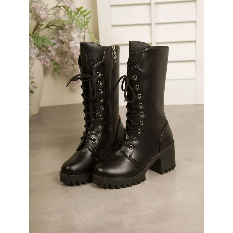 Casual Lace Up Block Heels Boots