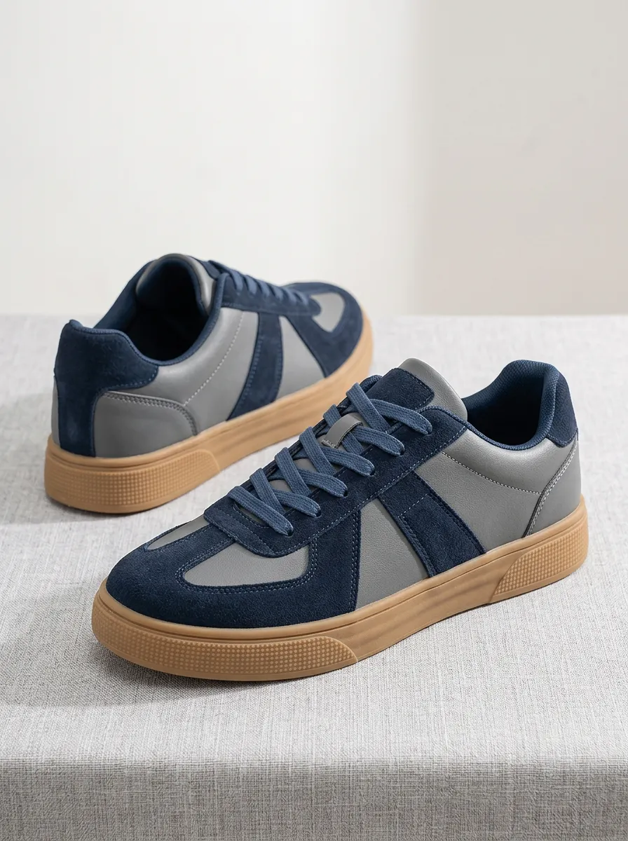 Men's Casual Navy Suede Grey Leather Gum Sole Sneakers