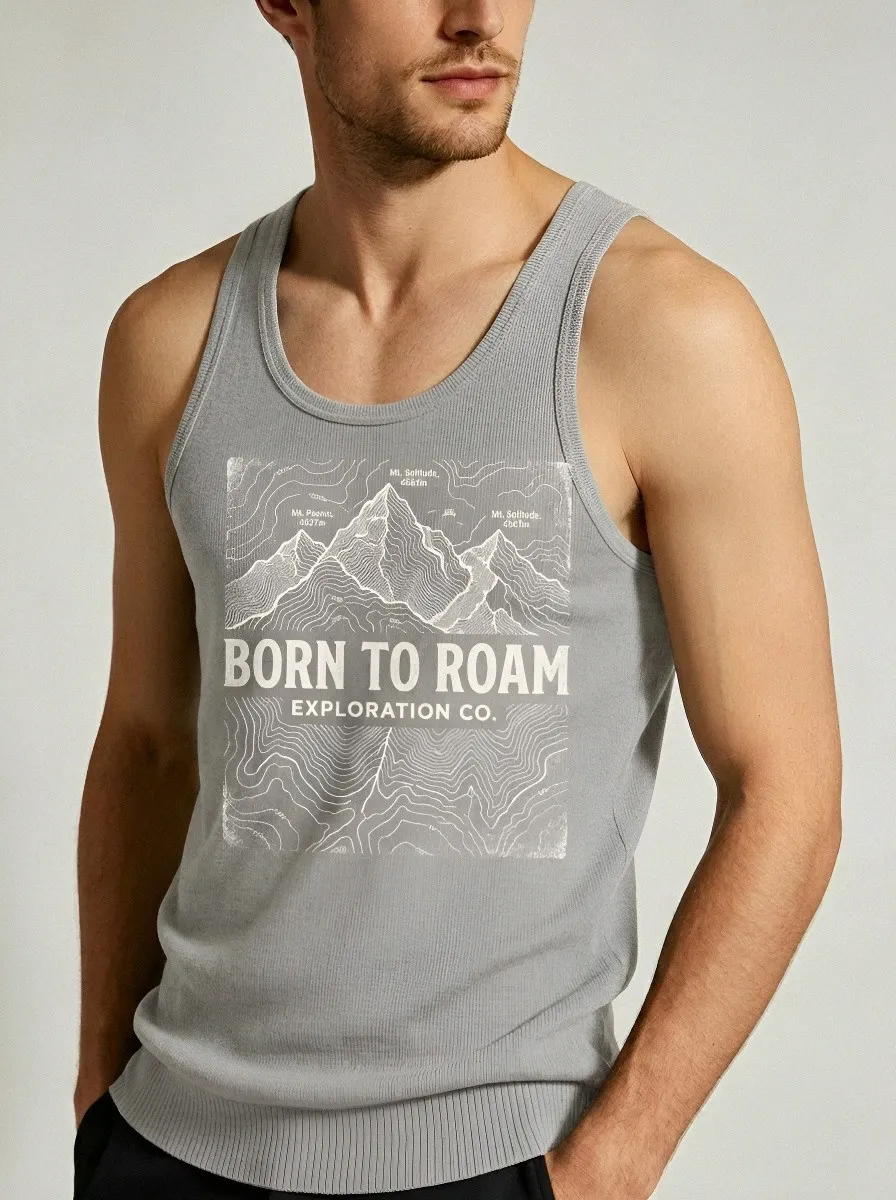 Men's Hiking Lover Born To Roam Mountain Topographic Printed Tank Top