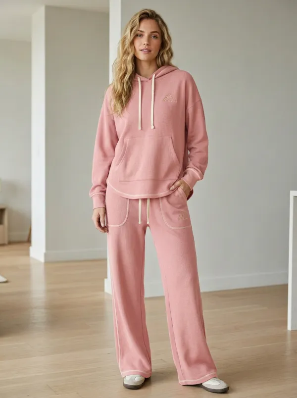 Women's Outdoor Adventure Mountain Printed Waffle Knit Hoodie Lounge Set