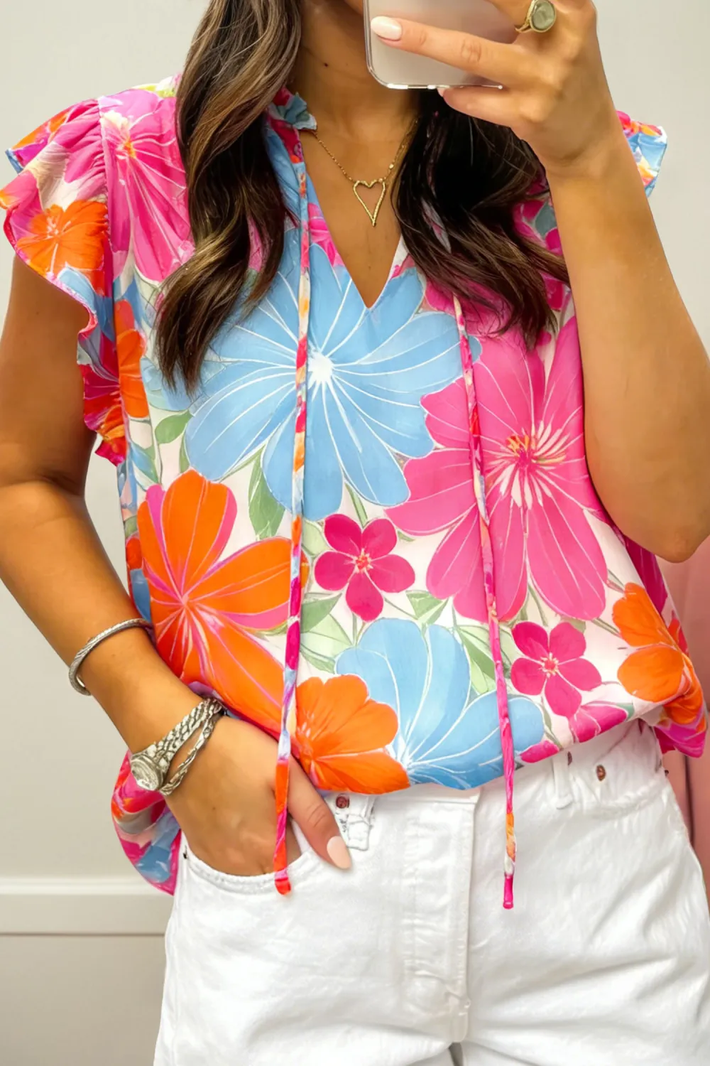 Multicolour Vibrant Flower Printed Tie Blouse