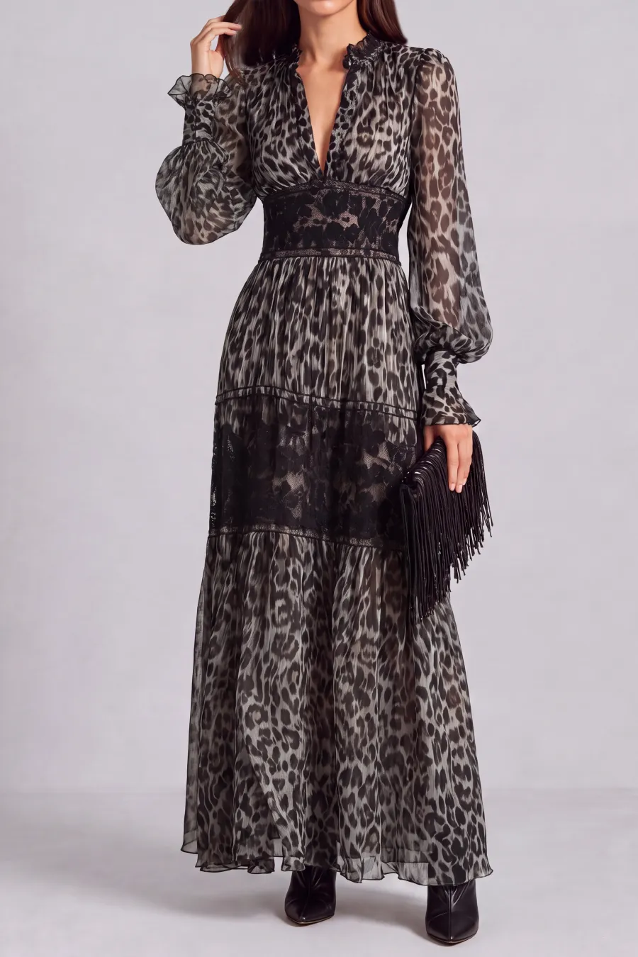 Lace Leopard Pattern Maxi Dress
