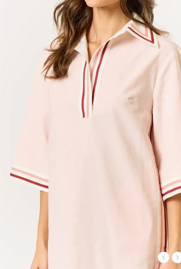 Pink Striped Collared Shift Mini Dress