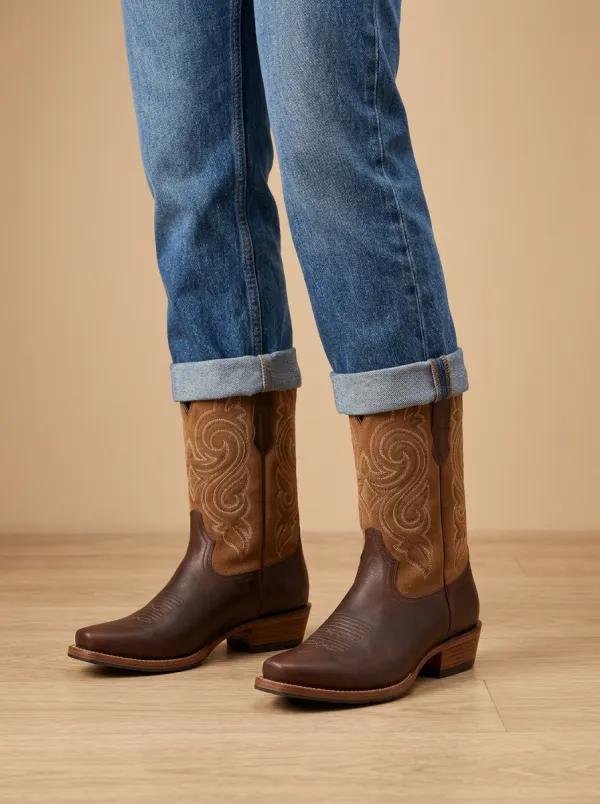 Unisex Western Cowboy Embroidered Boots Suede