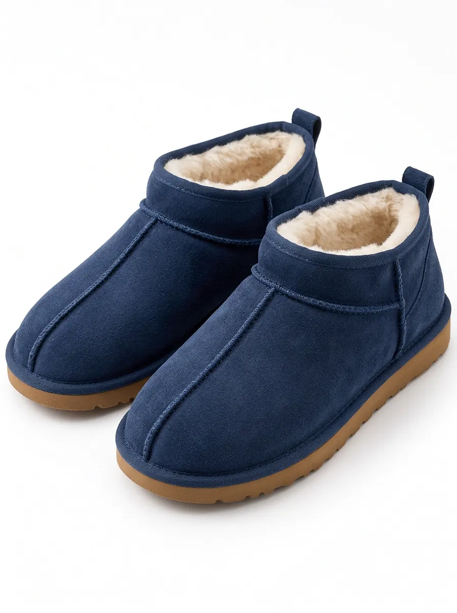 Faux Fur Lined Ankle Boots in Navy with a Warm Feel