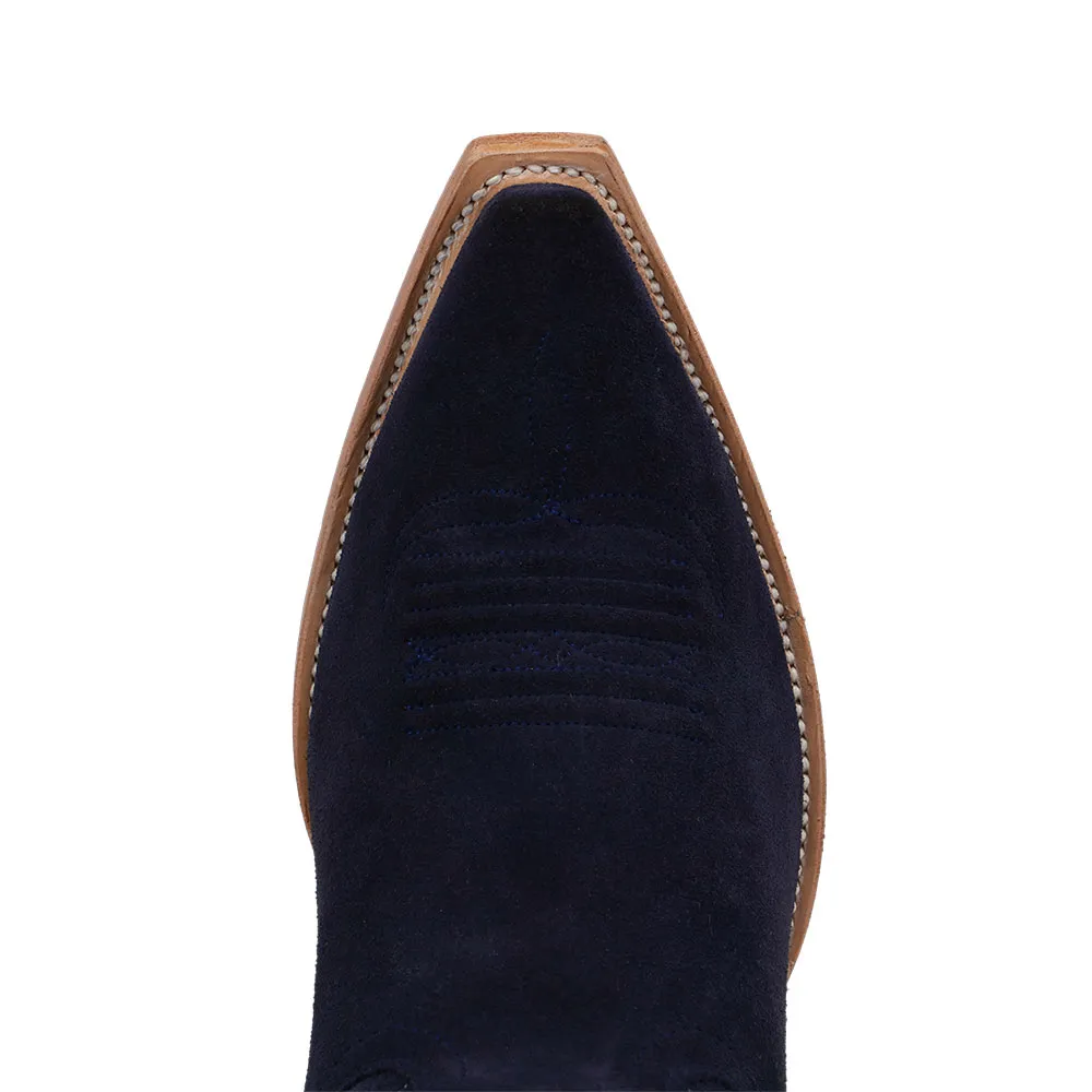 Classic Faux-Suede Embroidered Snip-Toe Chunky-Heel Mid-Calf Boots