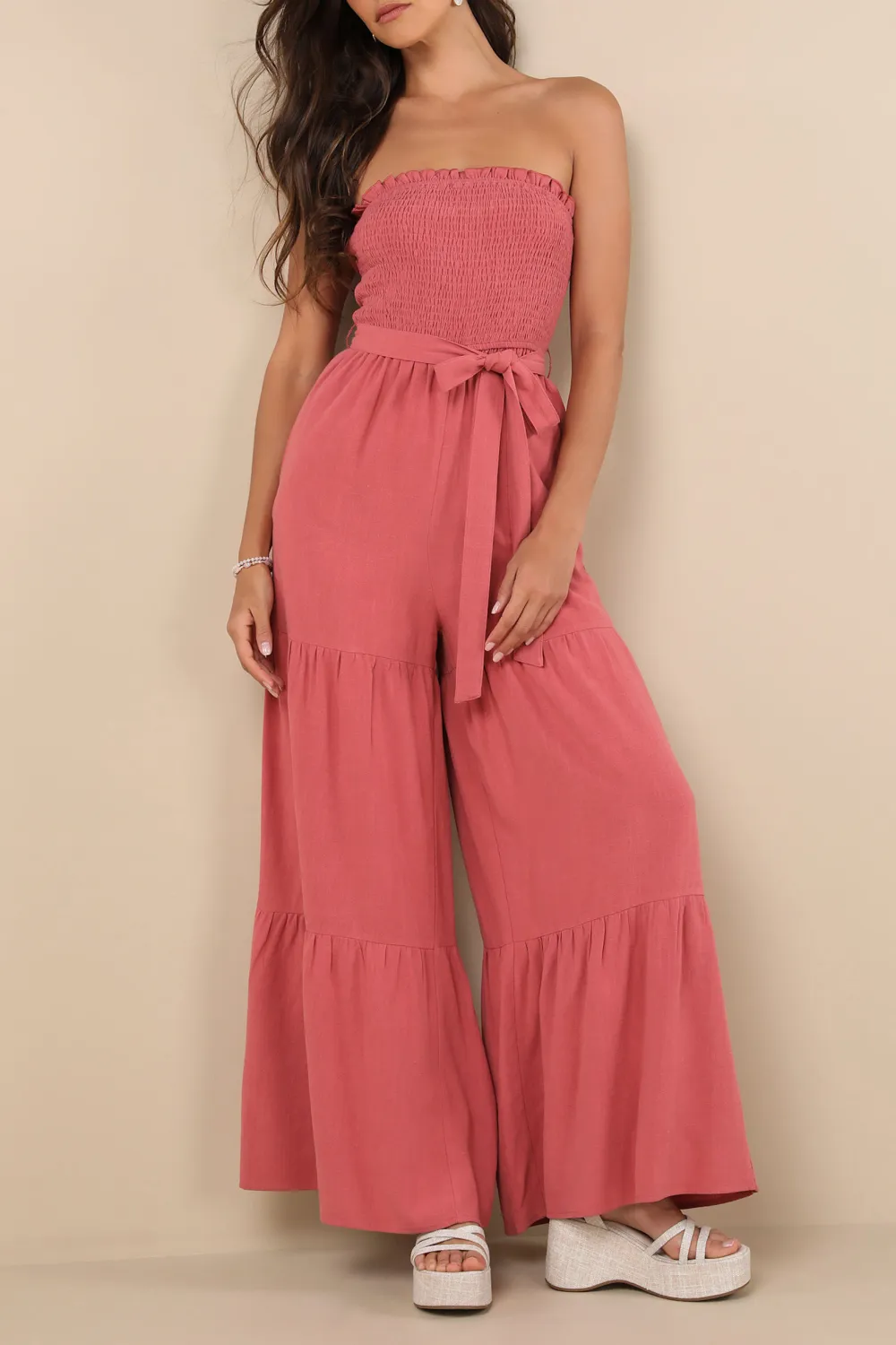 Casual Style Linen Strapless Jumpsuit