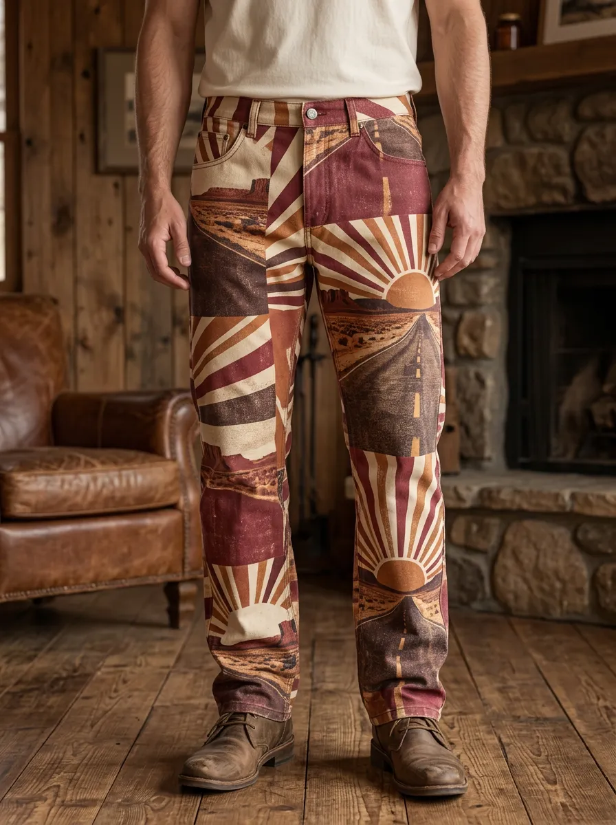 Men's Desert Road Trip Sunset Printed Pants