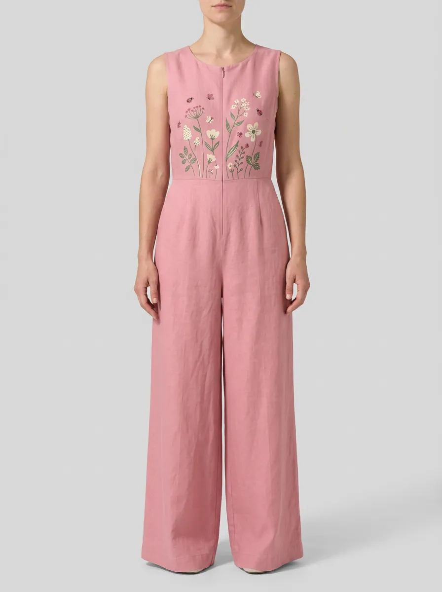 Women's Embroidered Floral-Motif Jumpsuit