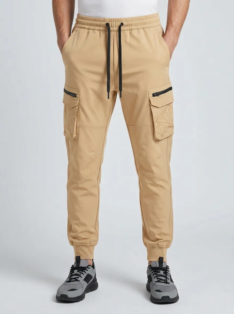 Contemporary Geometric Graphic Print Detail Men's Cargo Jogger Pants