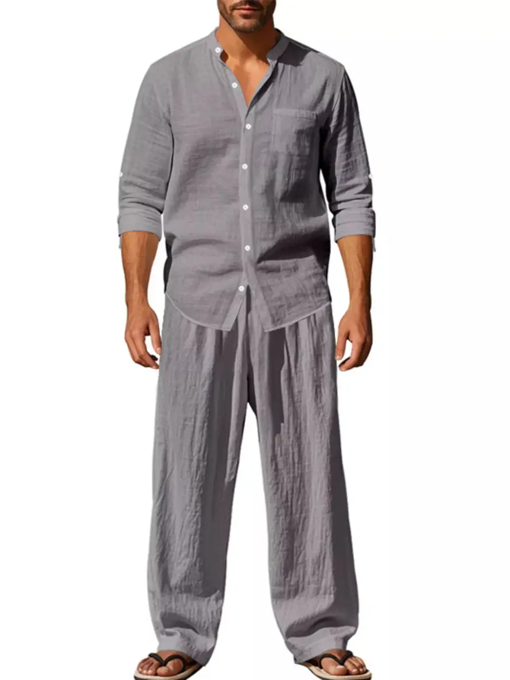 Long Sleeve Button Up Shirt And Pants Set