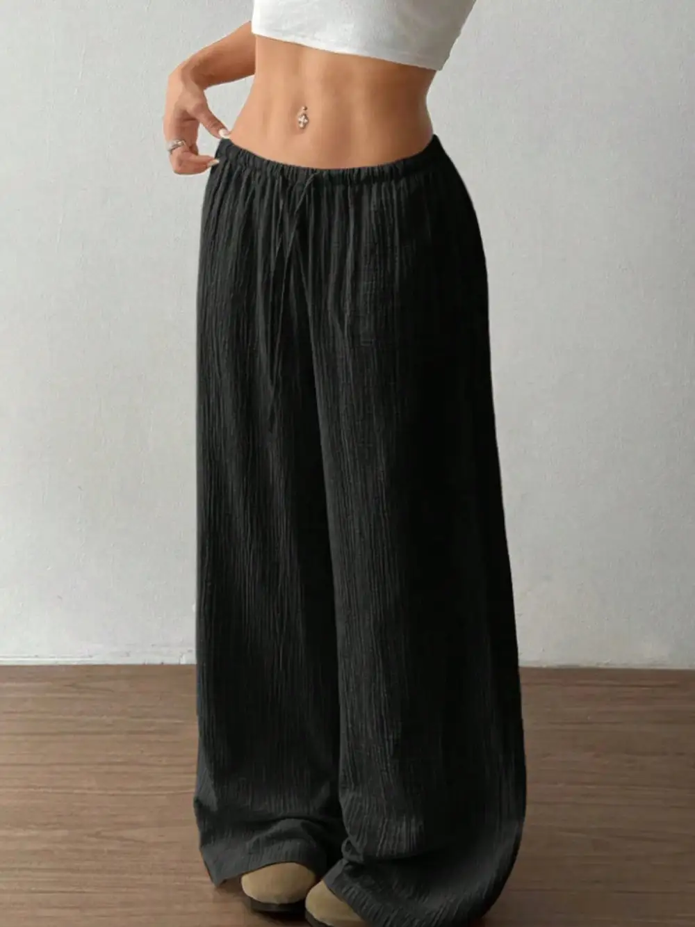 Polished Wide Leg Drawstring Pants