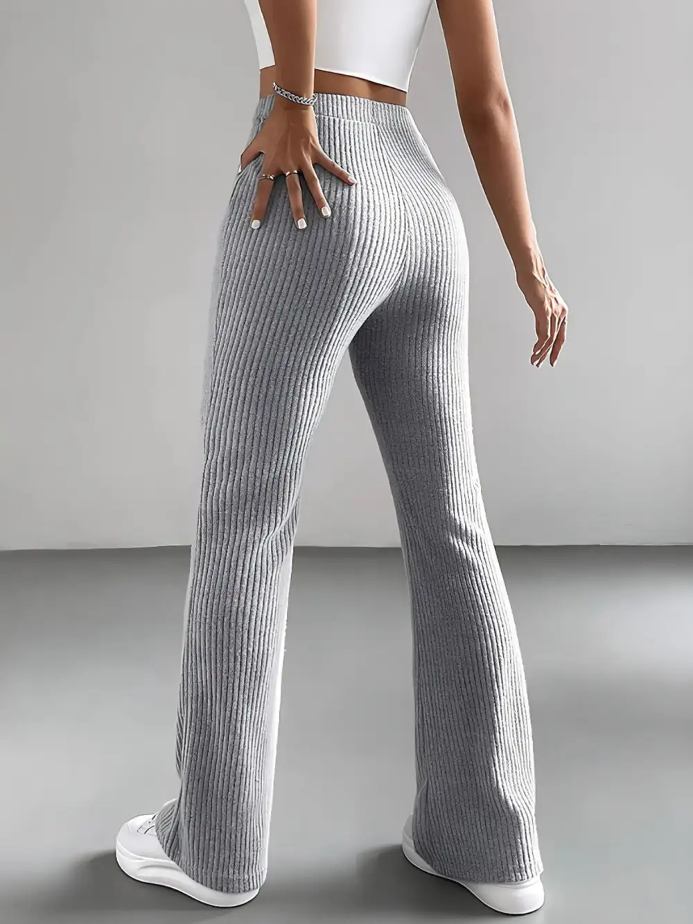 Flare High Waist Ribbed Knit Pants