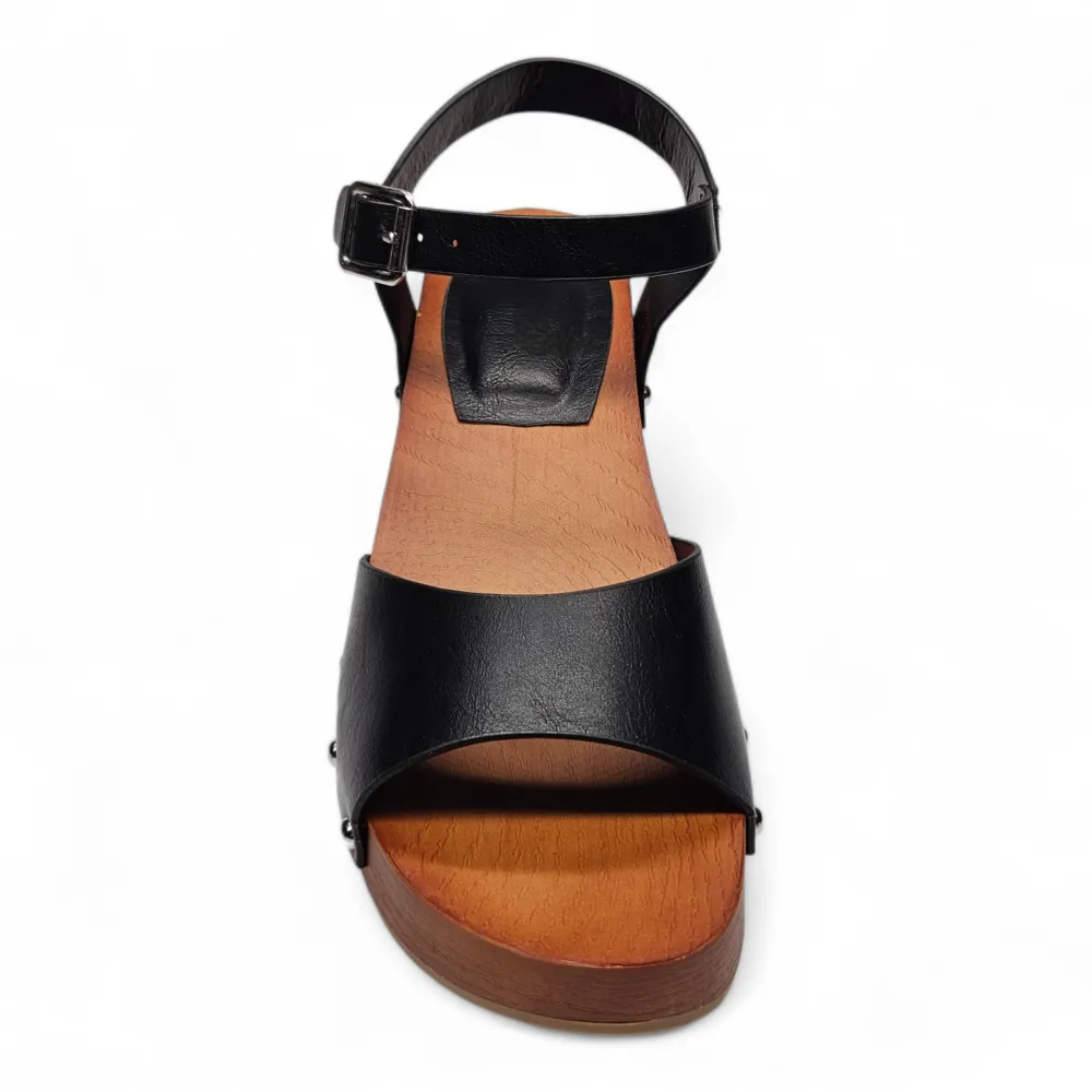 Del Mar Wooden Platform Buckle Heel Sandal