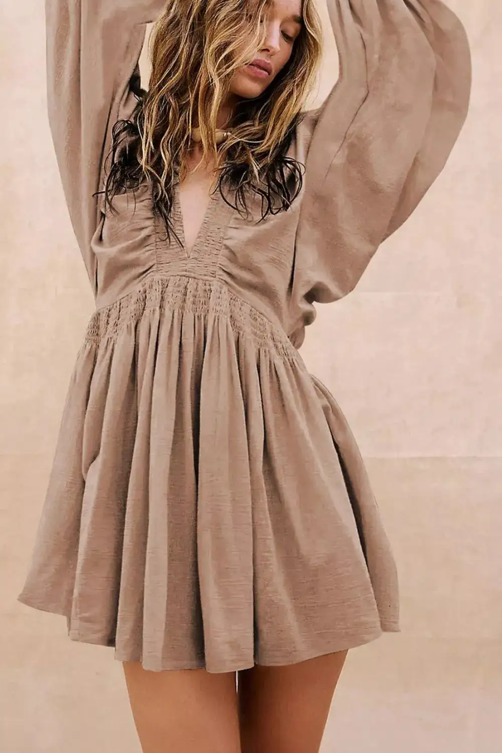 V Neck Smocked Dress Casual